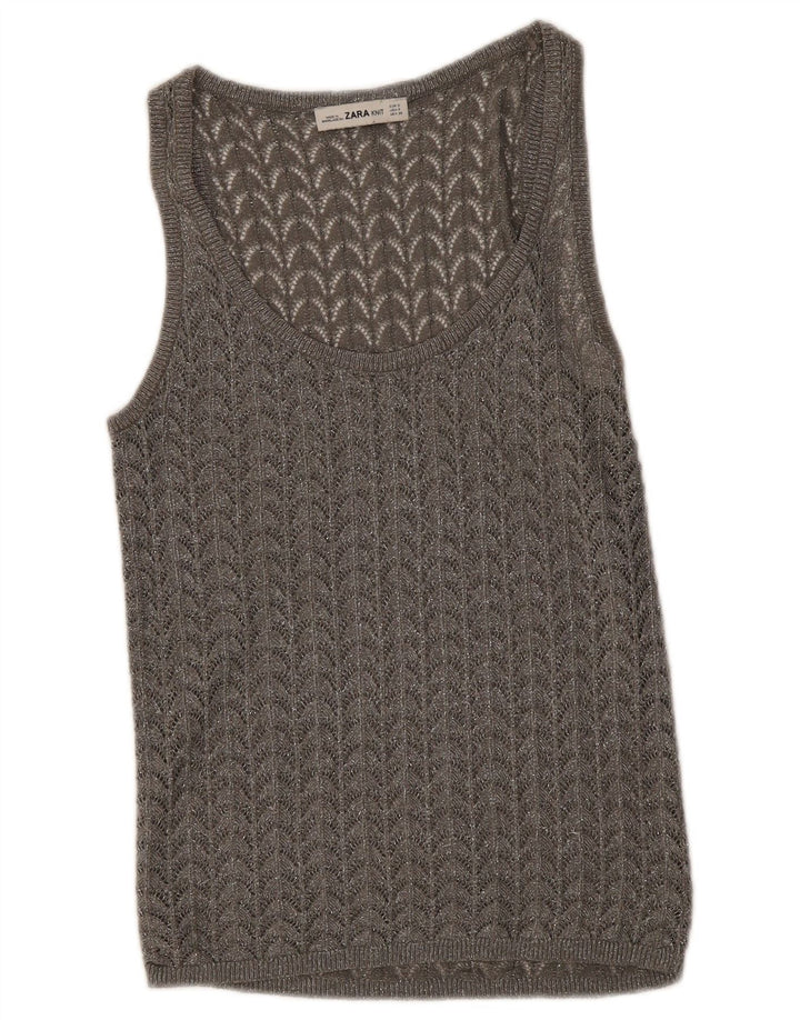 Zara Mujer Crochet Chaleco Top Reino Unido 8 Pequeño Gris