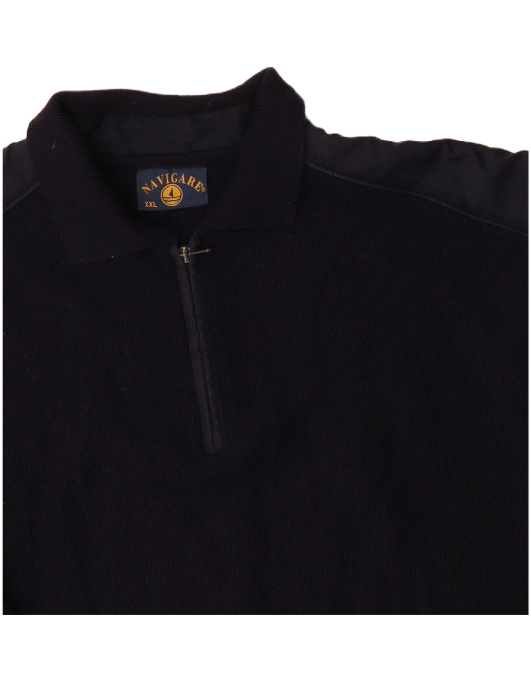NAVIGARE Suéter tipo polo con cuello con cremallera para hombre 2XL Lana merino azul marino
