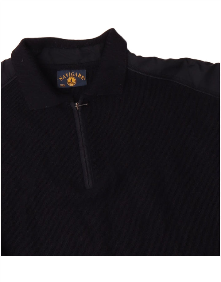 NAVIGARE Suéter tipo polo con cuello con cremallera para hombre 2XL Lana merino azul marino