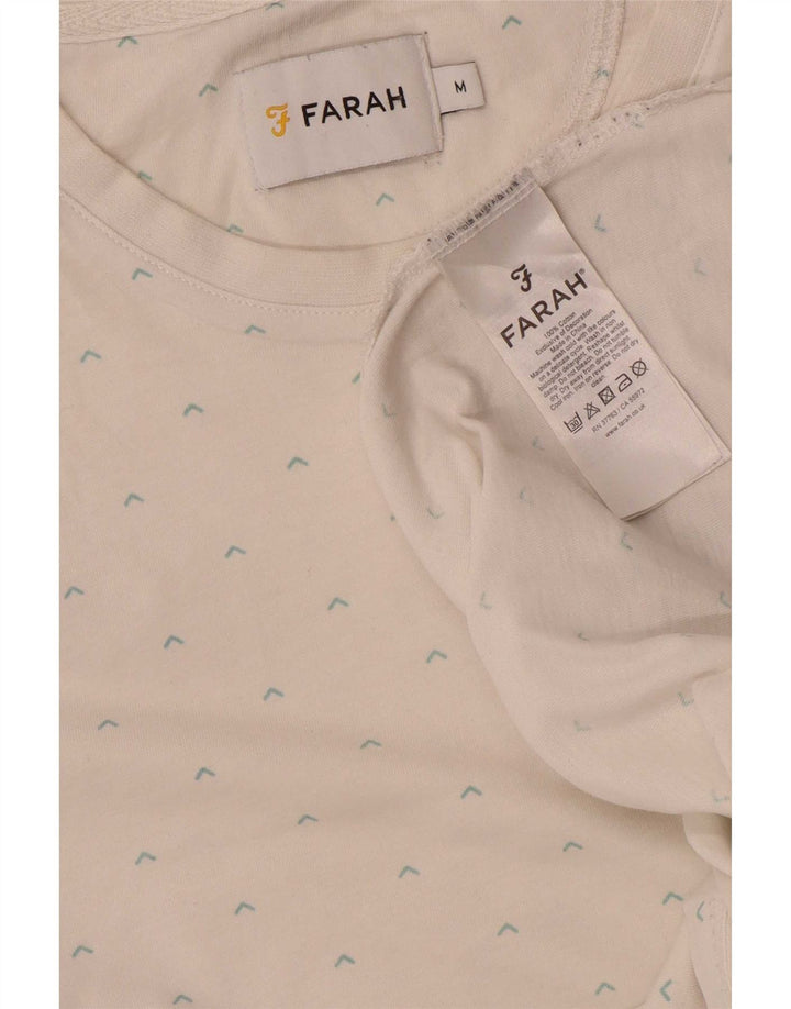 Farah Hombre Camiseta Con Estampado Abstracto Top Mediano De Algodón Blanco