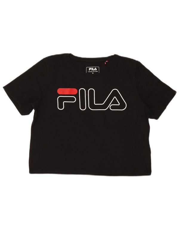 Fila Camiseta corta gráfica para mujer Top UK 10 Small Black Cotton