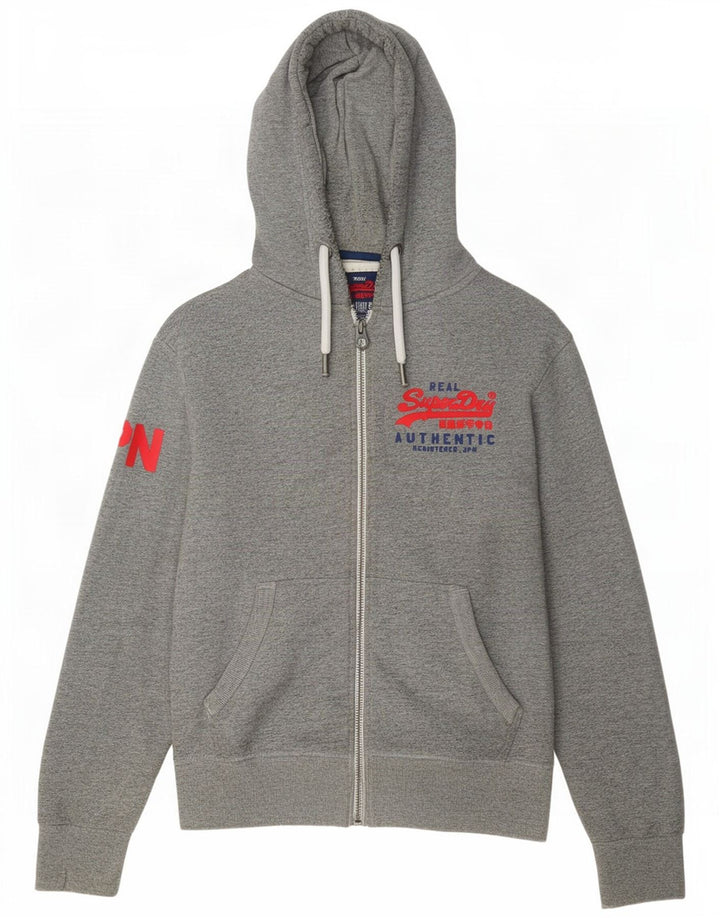 Superdry Hombre Sudadera Con Capucha Y Cremallera Gráfica De Algodón Gris Medio