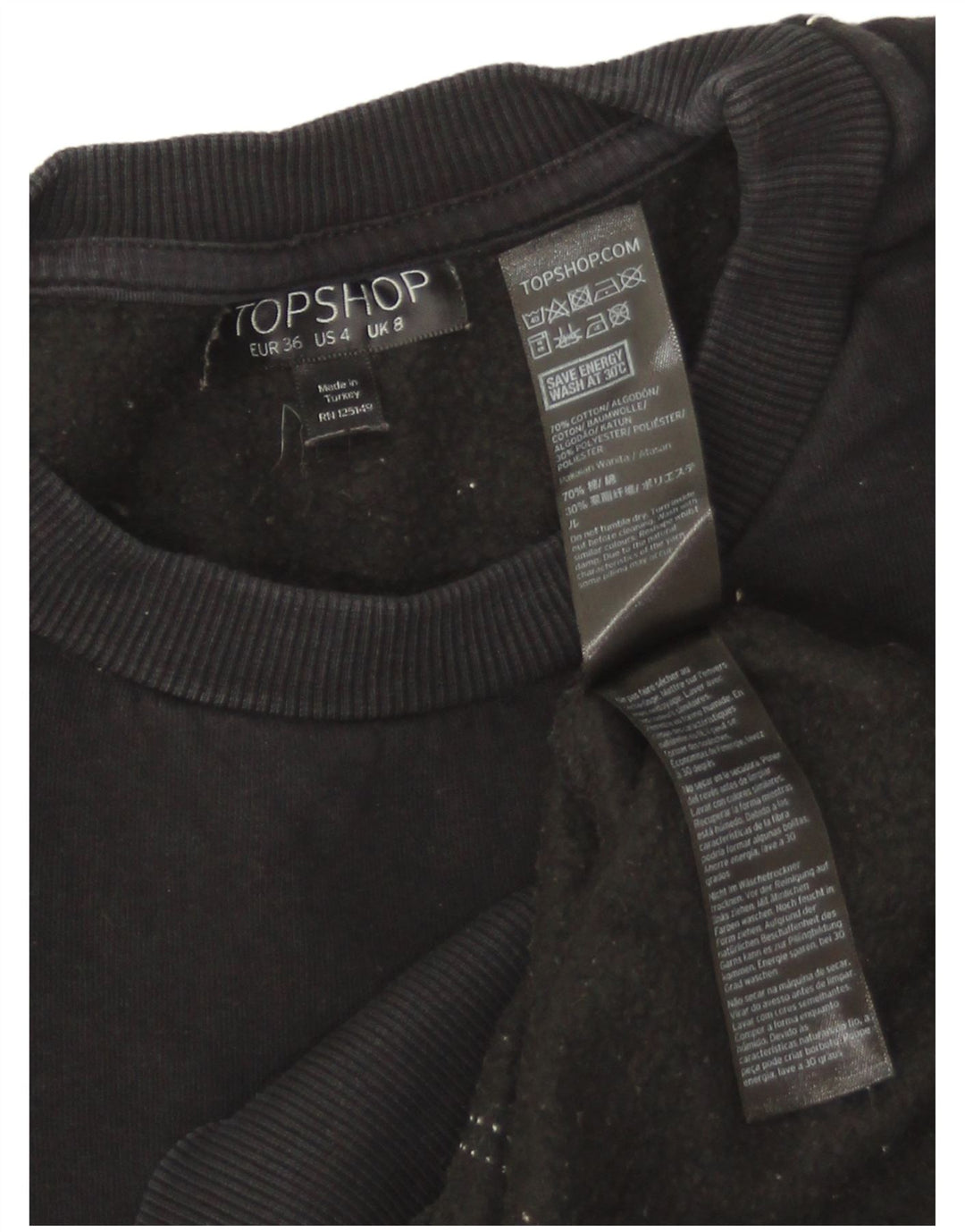 Topshop - Sudadera extragrande para mujer, talla 8, talla pequeña, algodón negro