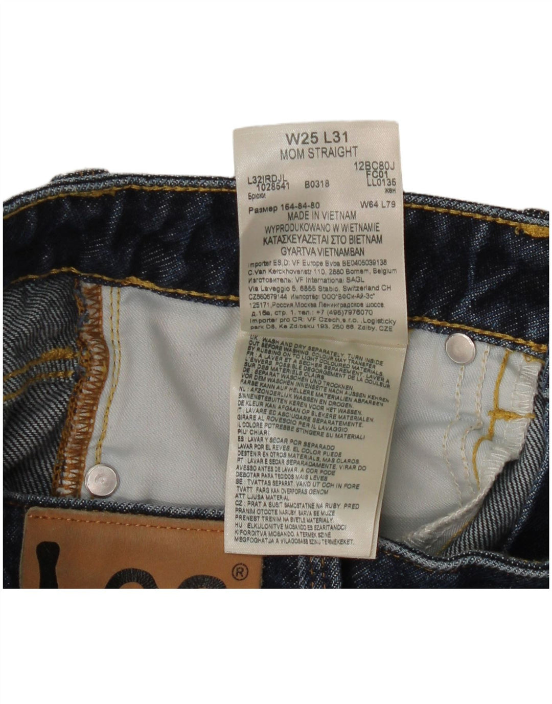 Vaqueros Mom Rectos Lee Mujer W25 L27 Algodón Azul Marino