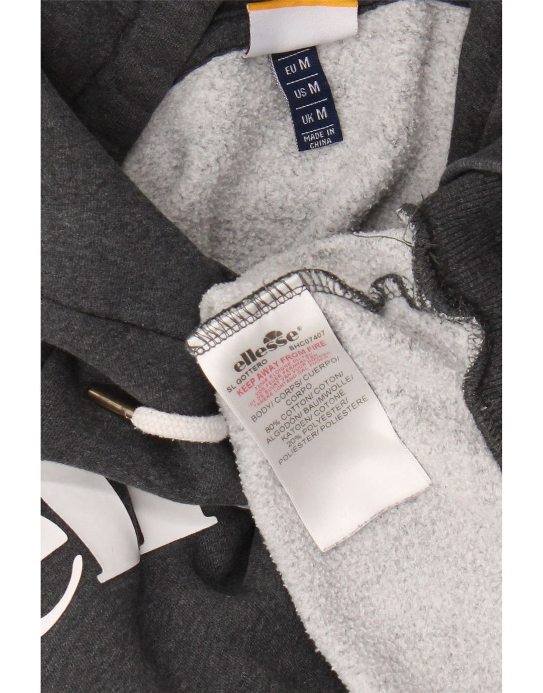 Ellesse Hombre Sudadera Con Capucha Gráfica Jersey De Algodón Gris Medio