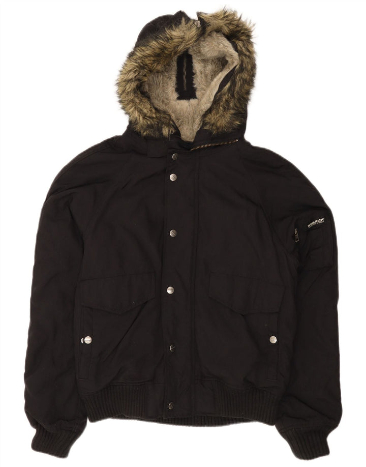 WOOLRICH Chaqueta bomber con capucha para hombre UK 38 Medium Black Nylon