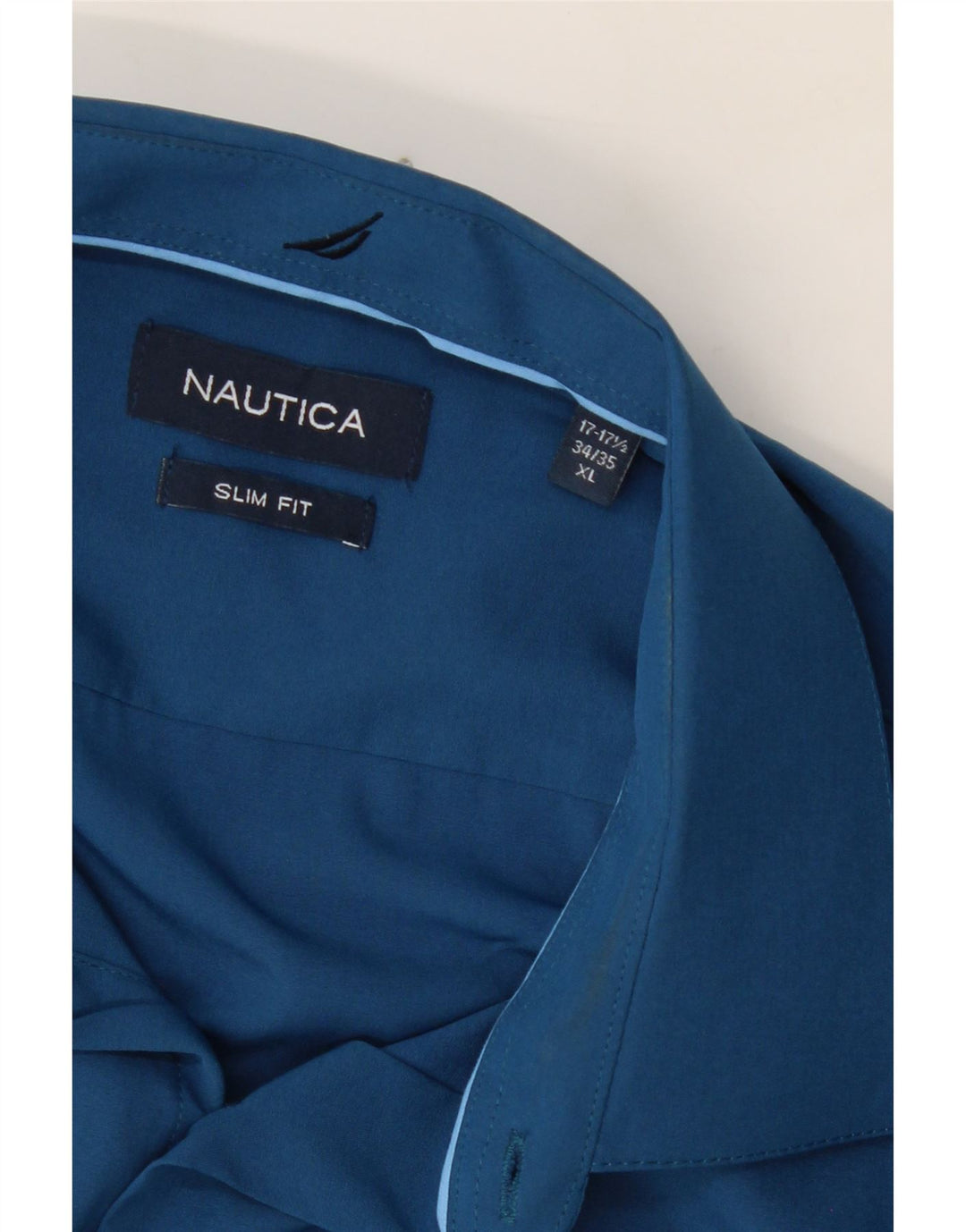 NAUTICA Mens Slim Fit Shirt Size 17 1/2 XL Blue Polyester Vintage Nautica and Second-Hand Nautica from Messina Hembry 