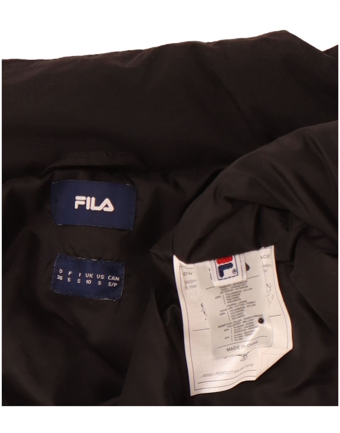 FILA Chaqueta acolchada para mujer UK 10 Small Black Polyamide