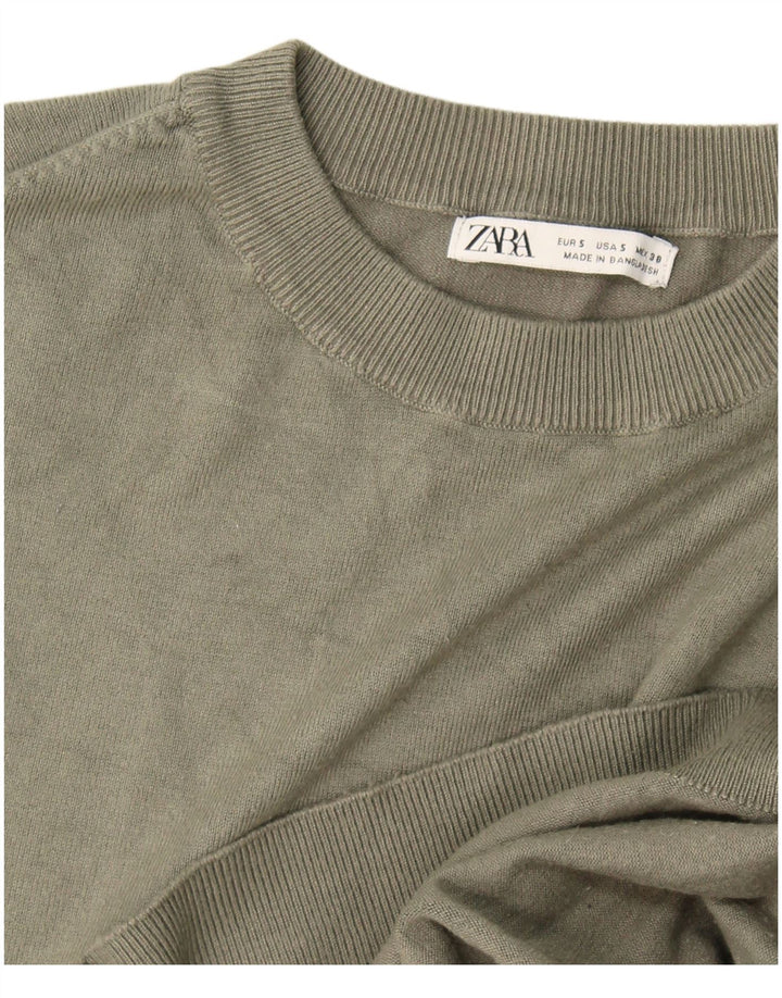 Zara Hombre Cuello Redondo Jersey Suéter Pequeño Caqui