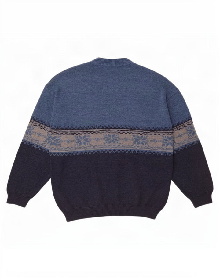 Jersey de cuello redondo para hombre de White Sails, jersey de lana Fair Isle azul grande