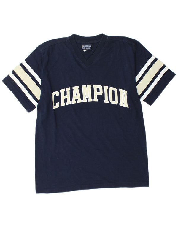 CHAMPION Camiseta gráfica para hombre Top Small Azul marino Colorblock Algodón
