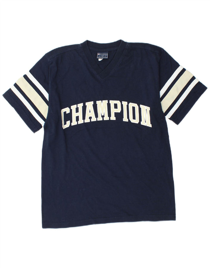 CHAMPION Camiseta gráfica para hombre Top Small Azul marino Colorblock Algodón