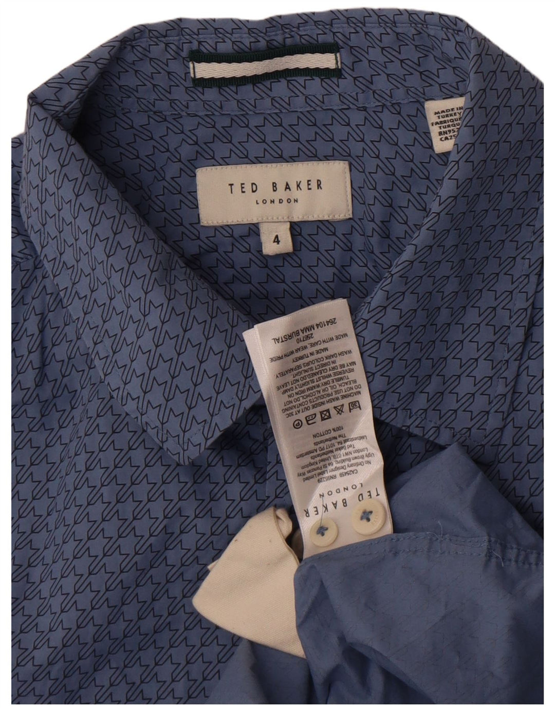 Ted Baker Camisa para hombre Talla 4 Algodón geométrico azul grande