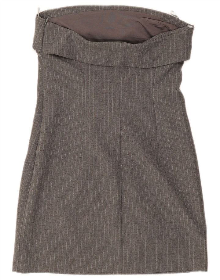 Zara Vestido Sin Tirantes Para Mujer UK 8 Small Gris Pinstripe