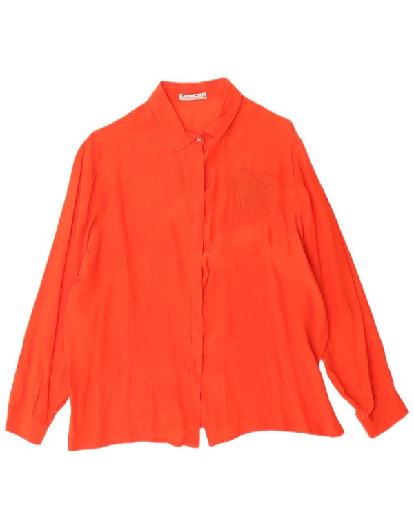 Vintage mujer camisa de gran tamaño blusa IT 50 XL naranja floral seda