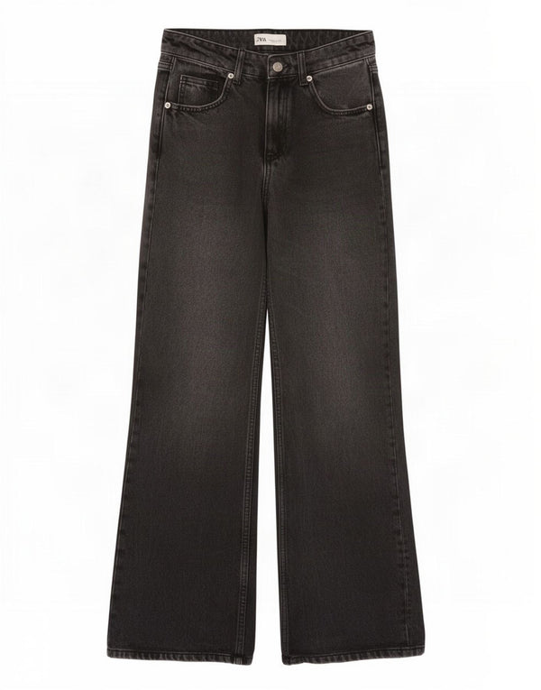 Zara Vaqueros de pierna ancha y cintura alta para mujer EU 32 2XS W22 L31 Algodón gris