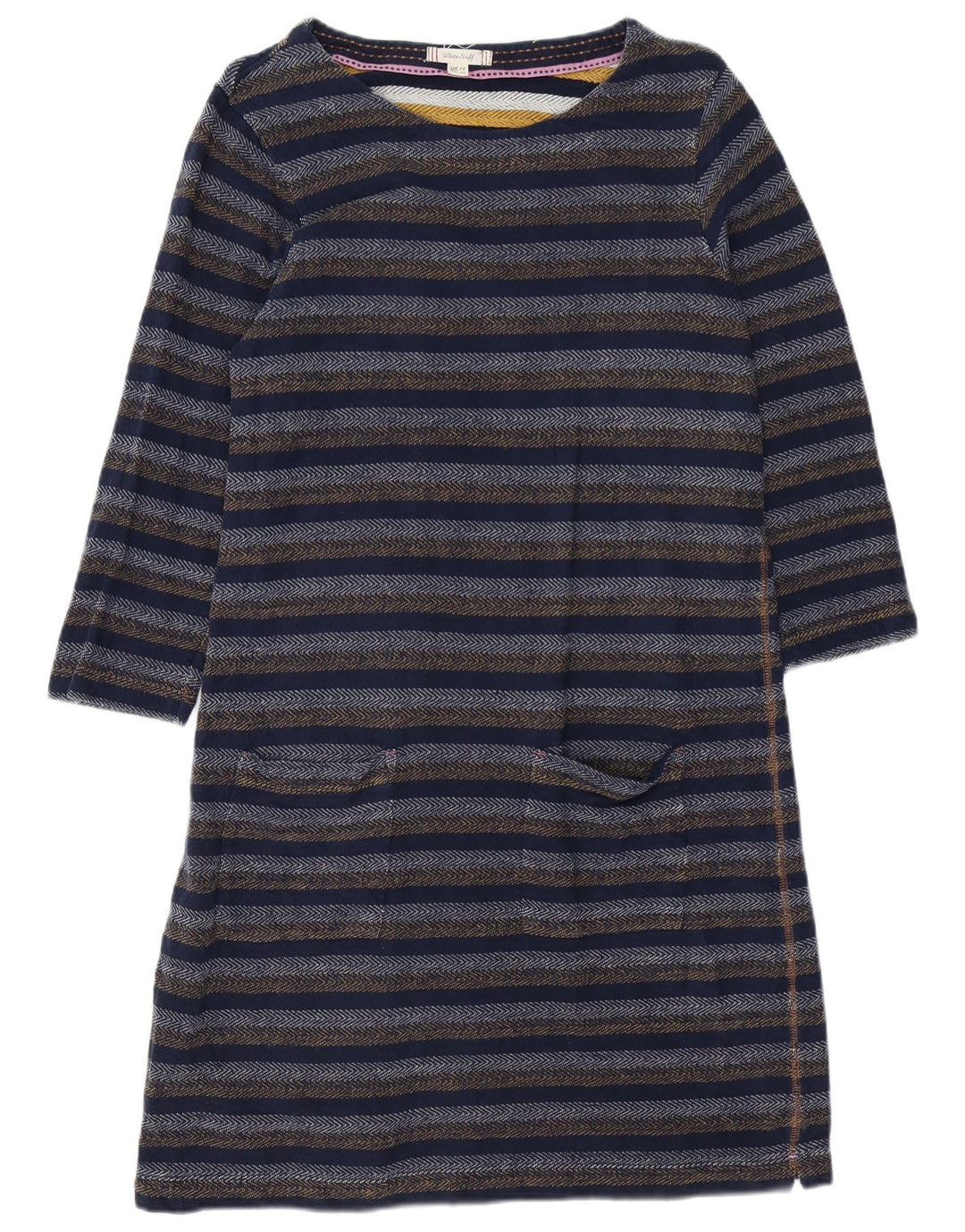 White Stuff Vestido recto de manga larga para mujer UK 44 Mediano Azul marino a rayas