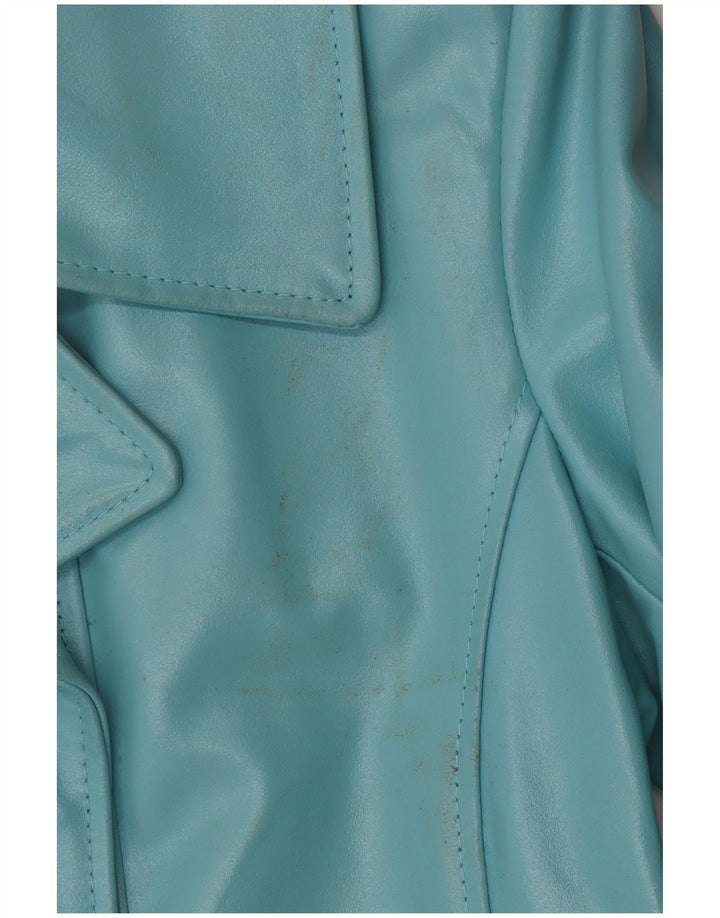 VINTAGE Chaqueta de cuero para mujer Reino Unido 10 Cuero azul pequeño