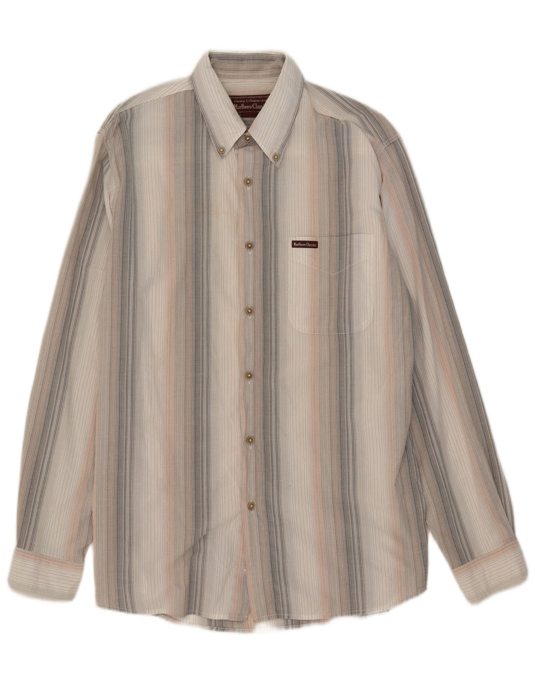 Camisa Marlboro Classics Hombre Algodón Rayas Blanca Mediana