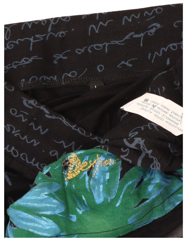 Desigual Mujer Falda Acampanada Grande W32 Algodón Floral Negro