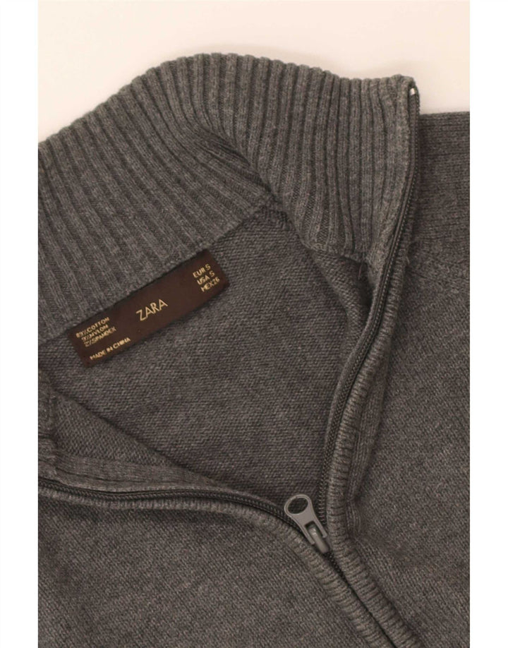 Zara Mujer Cárdigan Suéter UK 8 Pequeño Algodón Gris