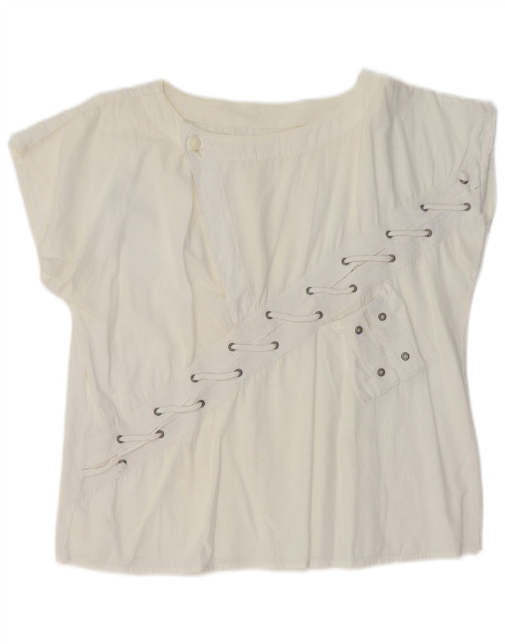 VINTAGE Camiseta corta para mujer Top Reino Unido 14 Blanco medio