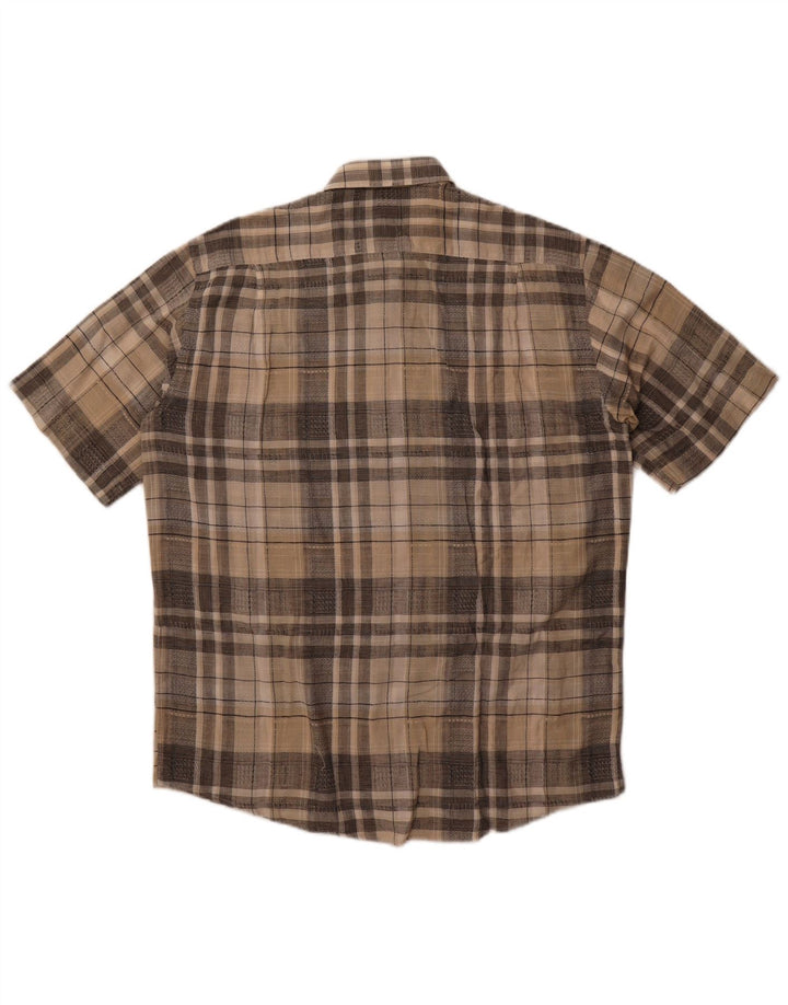 Belmonte Camisa Manga Corta Hombre Talla 42 Grande Beige Cuadros Algodón