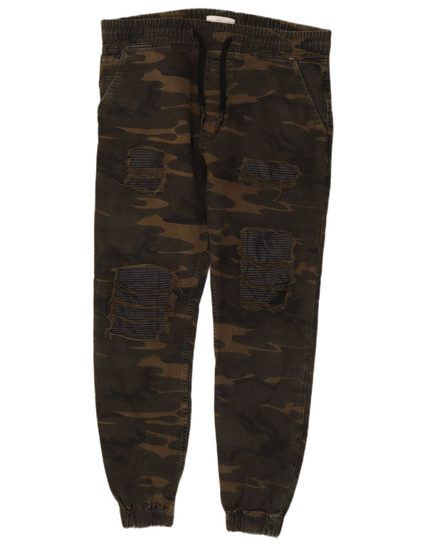 Zara Mens Joggers Chino Pantalones Grande W32 L27 Caqui Camuflaje Algodón
