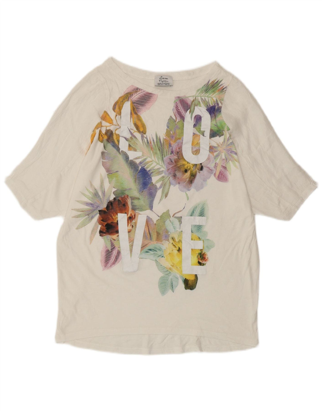 ZARA Mujer Camiseta Gráfica Top UK 10 Small Blanco Floral
