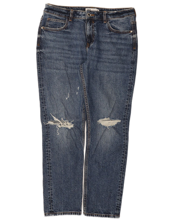 Zara Jeans rectos desgastados para mujer EU 40 Medium W30 L28 Algodón azul