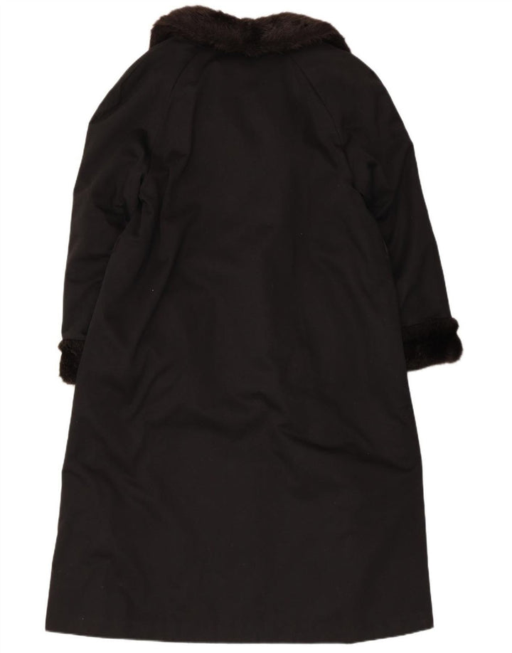 VINTAGE Abrigo de piel sintética para mujer Reino Unido 12 Acrílico negro medio