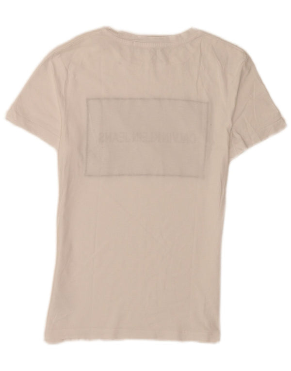 Calvin Klein Jeans Camiseta gráfica para mujer Top UK 4 XS Algodón blanco