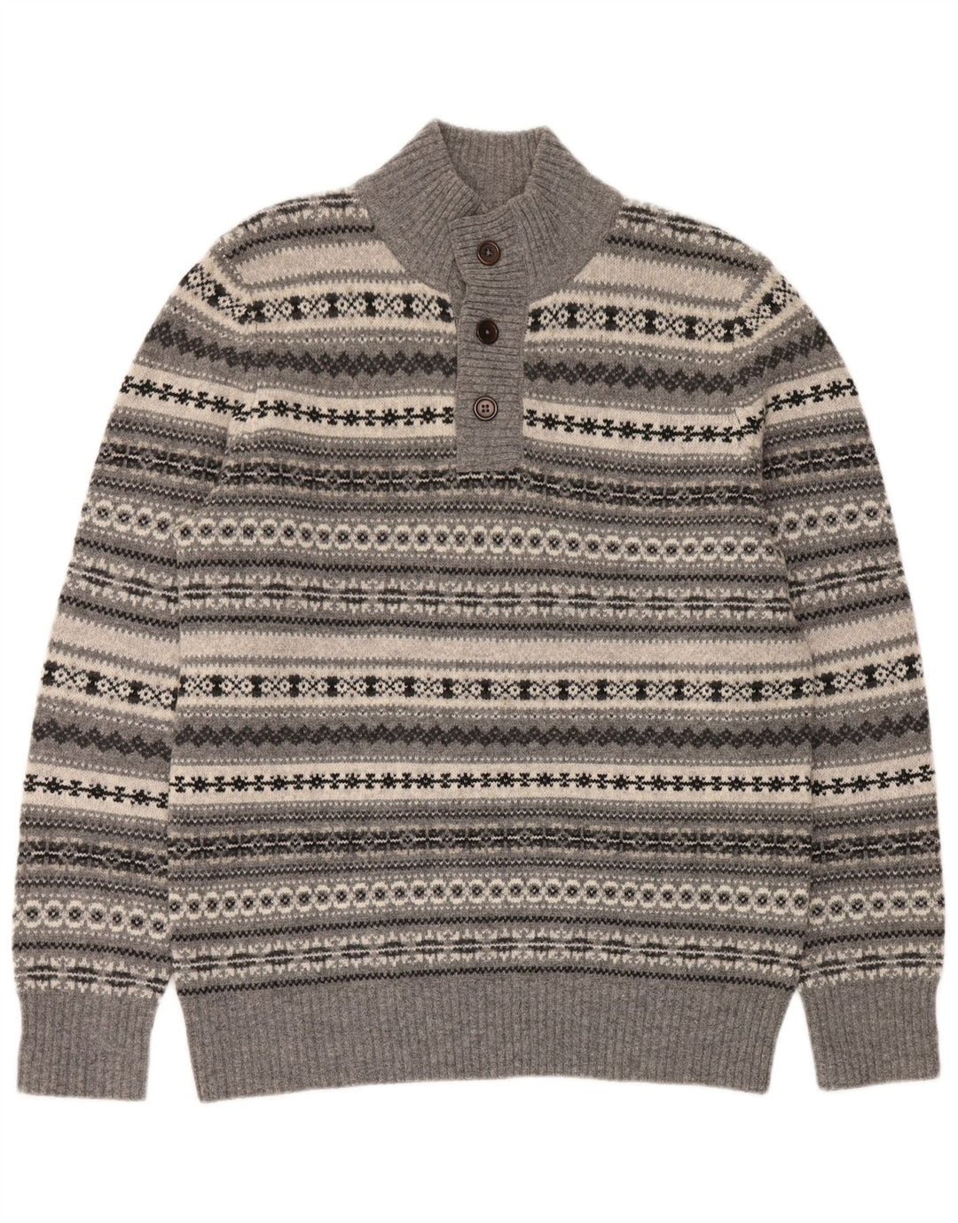 Crew Clothing Suéter tipo jersey con cuello y botones para hombre Grande Gris Fair Isle