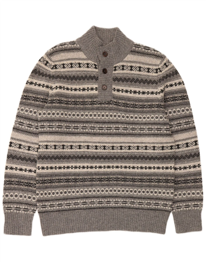 Crew Clothing Suéter tipo jersey con cuello y botones para hombre Grande Gris Fair Isle