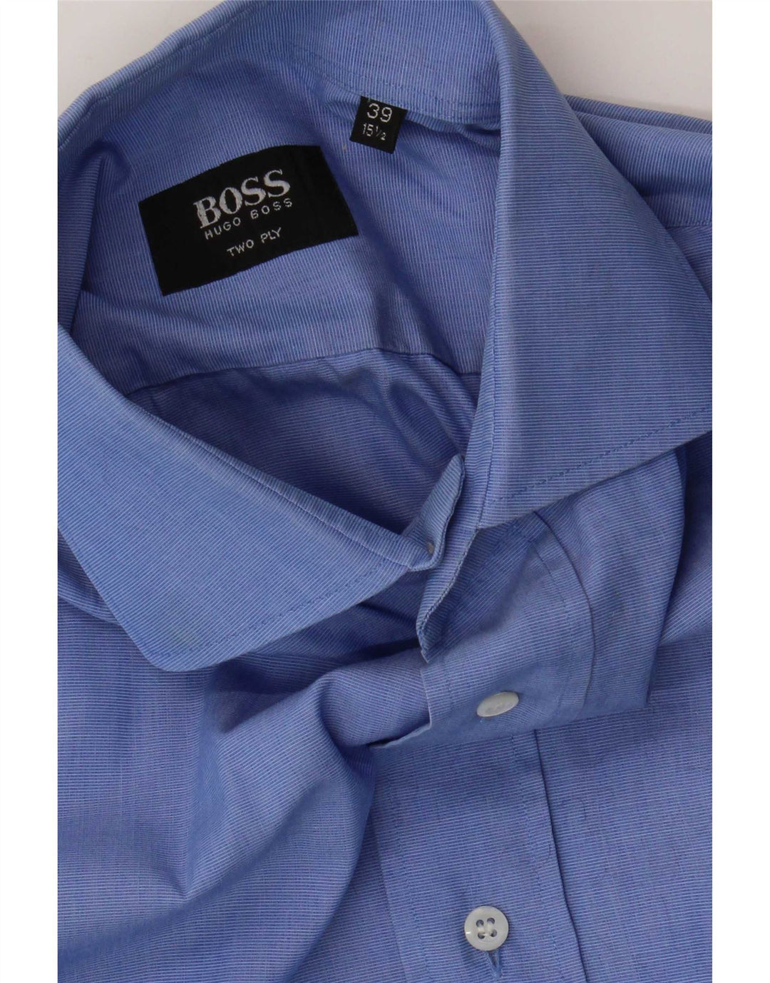 Camisa Hugo Boss Hombre Talla 39 15 1/2 Algodón Azul Medio
