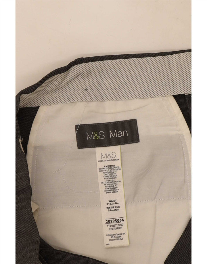 Marks & Spencer Pantalón de traje recto para hombre W44 L29 Poliéster gris
