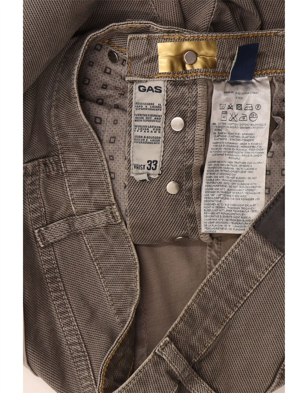 Pantalones informales ajustados para hombre Gas W33 L34 Algodón gris