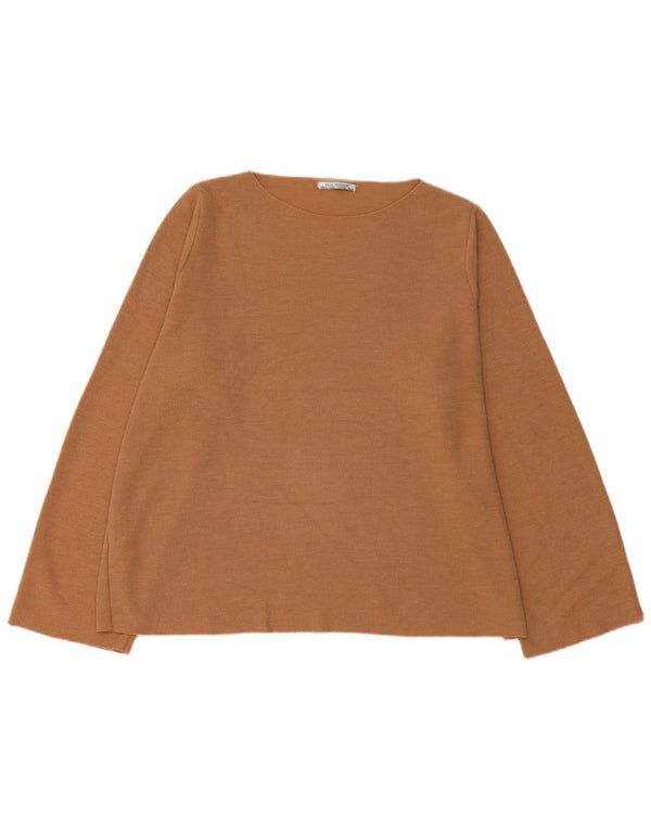 Zara Mujer Top Extragrande Manga Larga UK 46 Grande Algodón Marrón