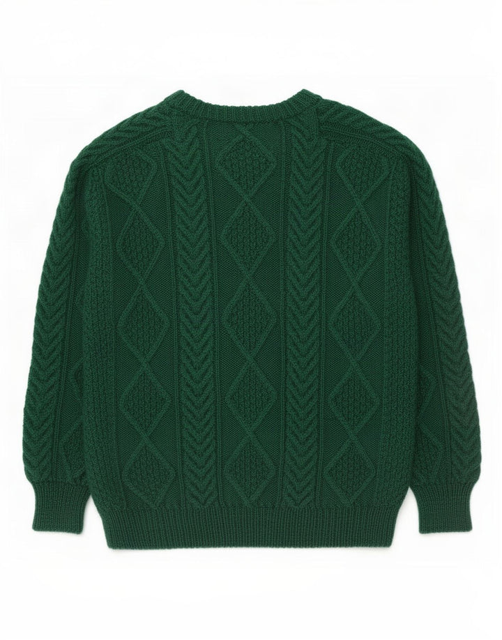 Vintage hombres cuello redondo jersey suéter medio verde