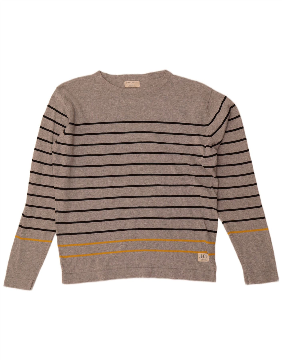 Jack & Jones Hombre Top Manga Larga 2XL Algodón A Rayas Gris