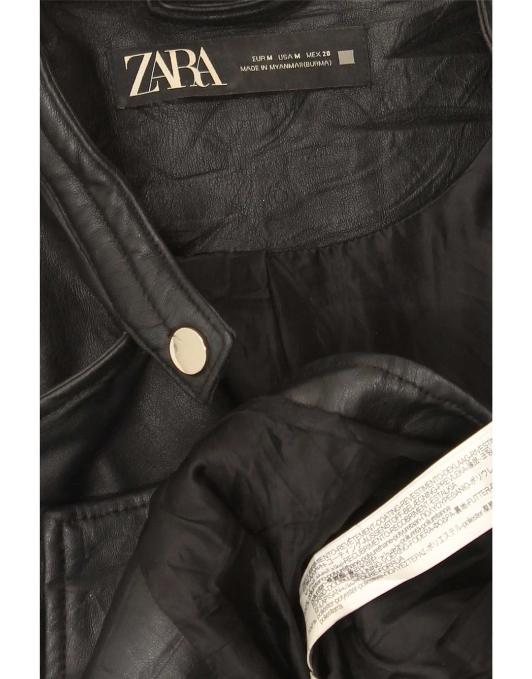 Zara Chaqueta Motera Corta De Piel Sintética Para Mujer UK 40 Mediana Polietileno Negro