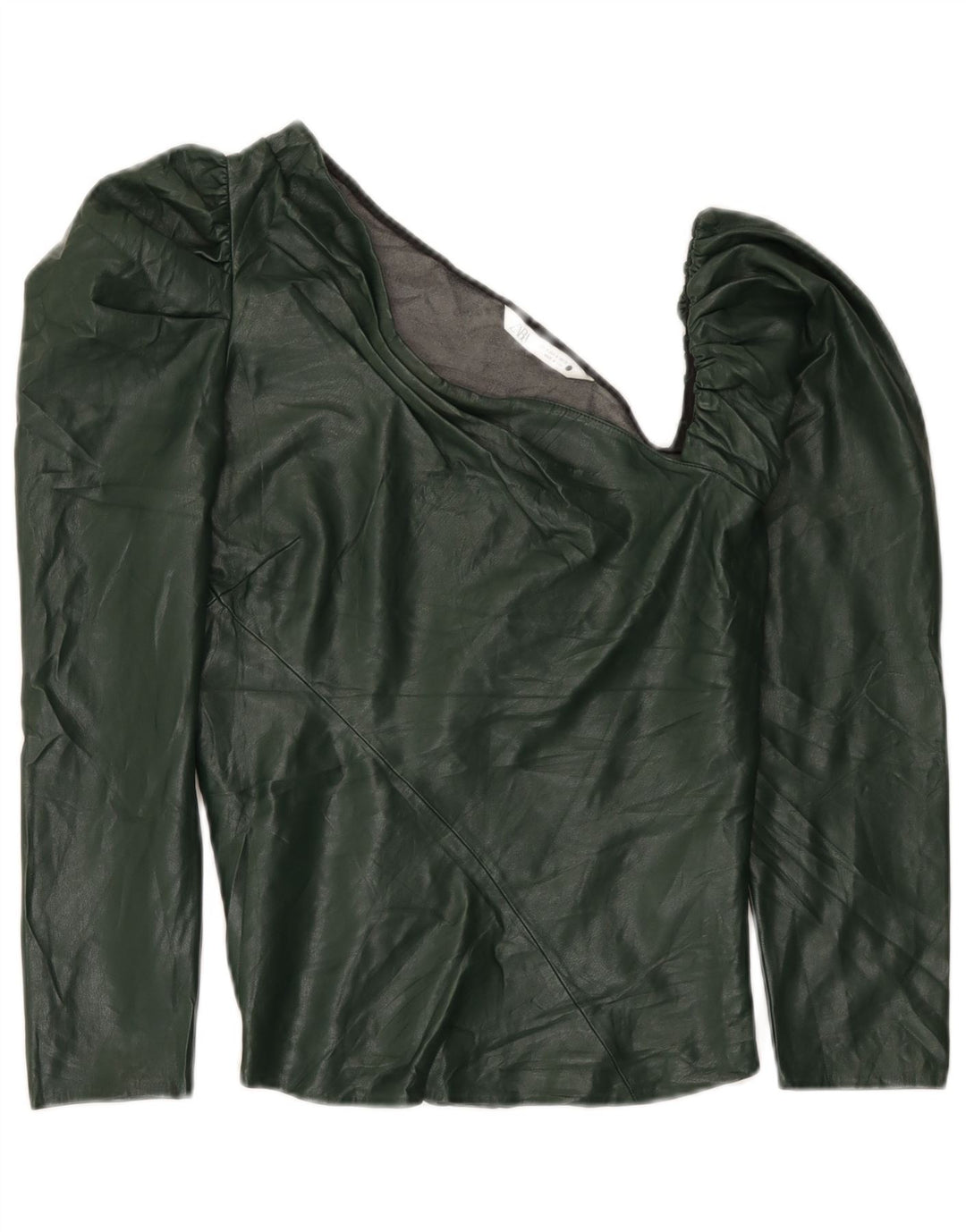 Zara Top De Un Hombro De Piel Sintética Para Mujer UK 42 Poliuretano Verde Medio