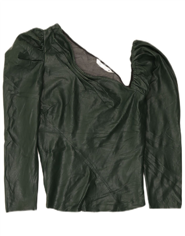 Zara Top De Un Hombro De Piel Sintética Para Mujer UK 42 Poliuretano Verde Medio