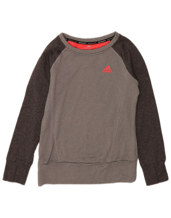 Adidas Mujer Climawarm Sudadera Jumper Reino Unido 8/10 Pequeño Gris Colorblock
