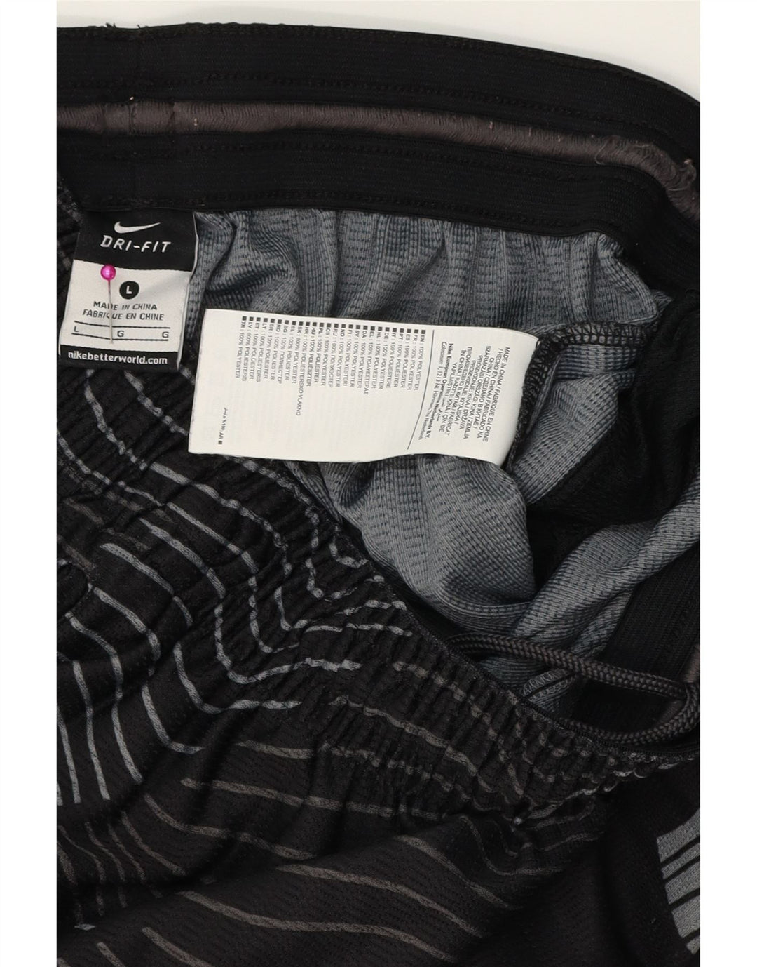 NIKE Pantalones cortos deportivos Dri Fit para hombre, poliéster geométrico negro grande