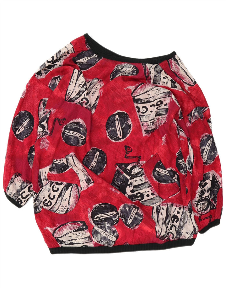 Vintage mujer oversize patrón abstracto blusa Top Reino Unido 18 XL rojo