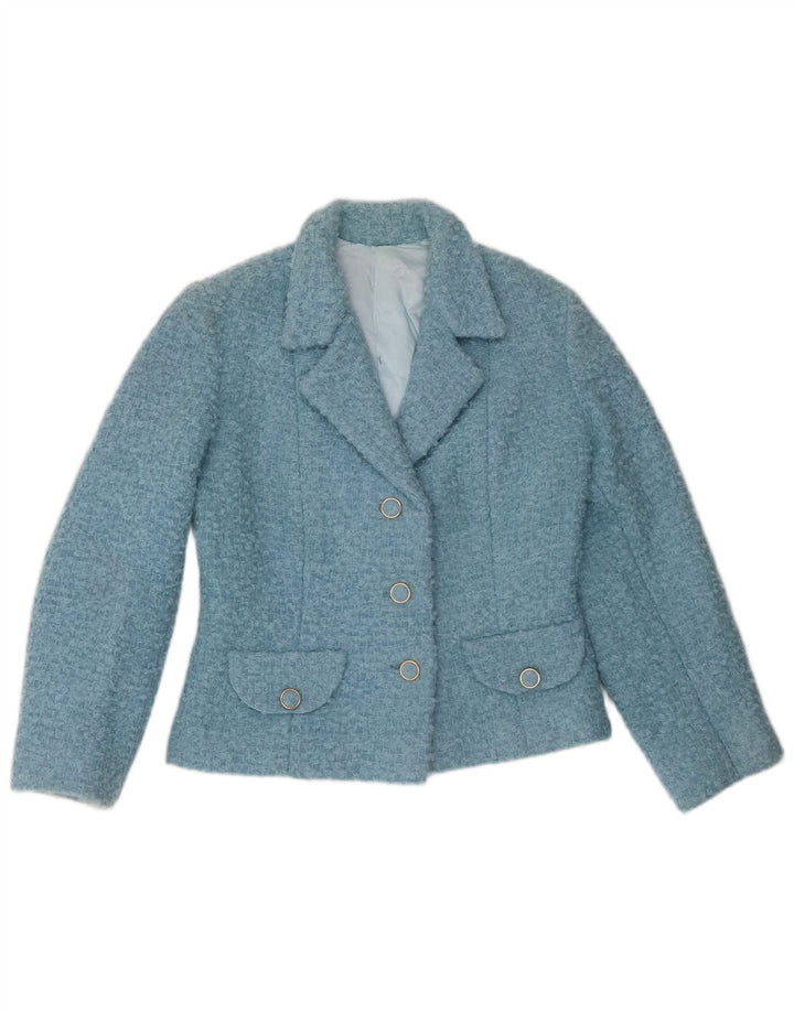 Vintage mujer crop 3 botón Blazer chaqueta Reino Unido 12 azul medio