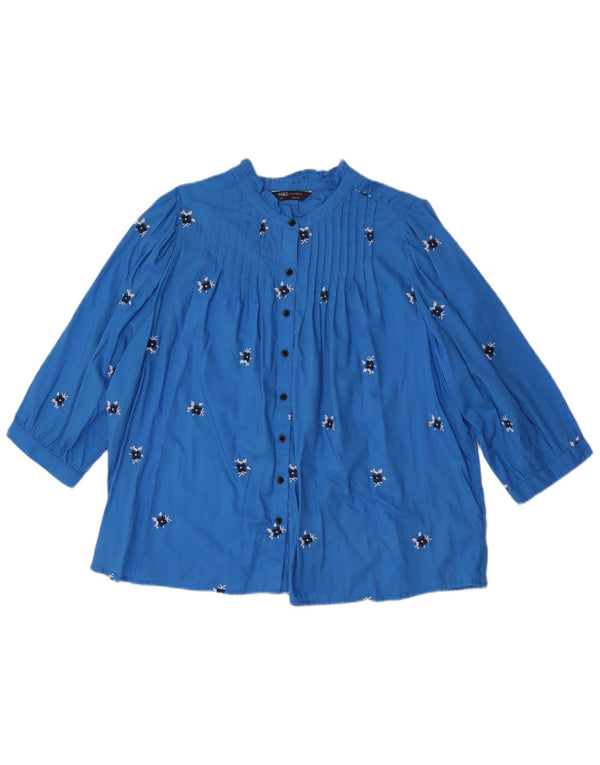 Marks & Spencer Blusa de manga 3/4 para mujer UK 40 XL Algodón floral azul