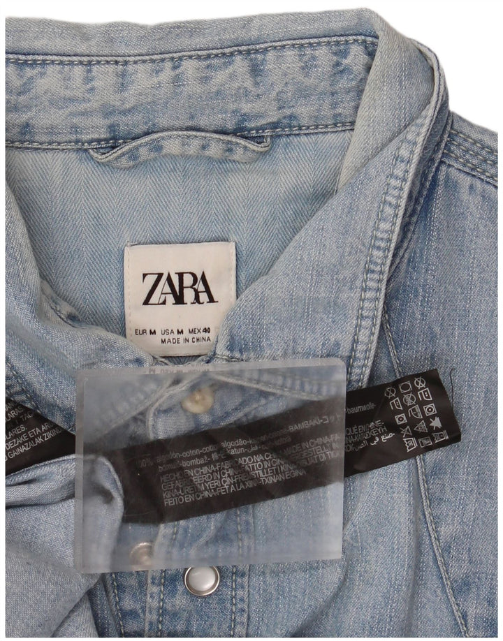 Zara Hombre Camisa Vaquera Algodón Azul Medio
