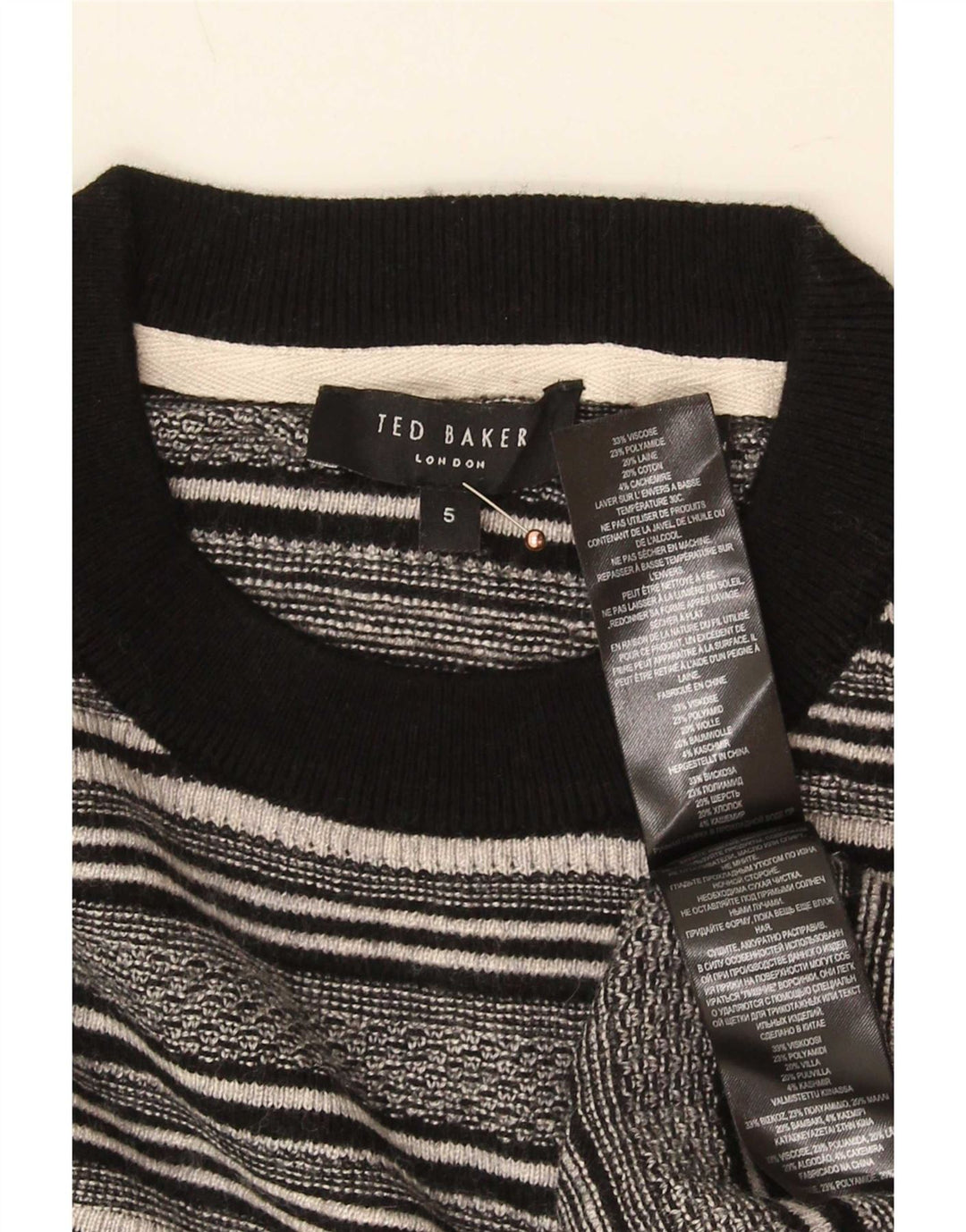 Ted Baker - Jersey de cuello redondo para hombre, talla 5 XL, viscosa a rayas negras